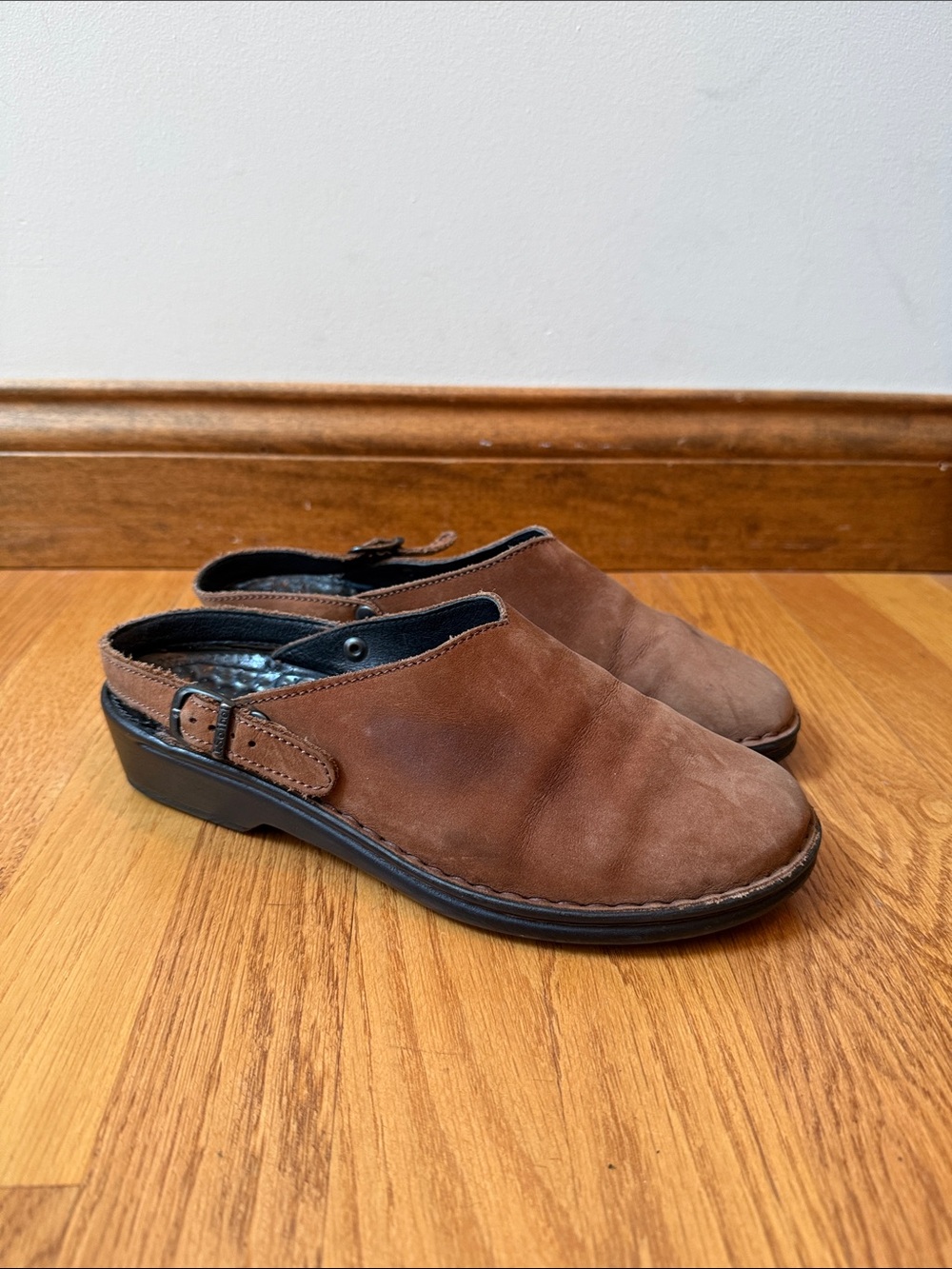 Josef Seibel Brown Leather Clogs Air Massage Footbed Adjustable Back Strap EU40